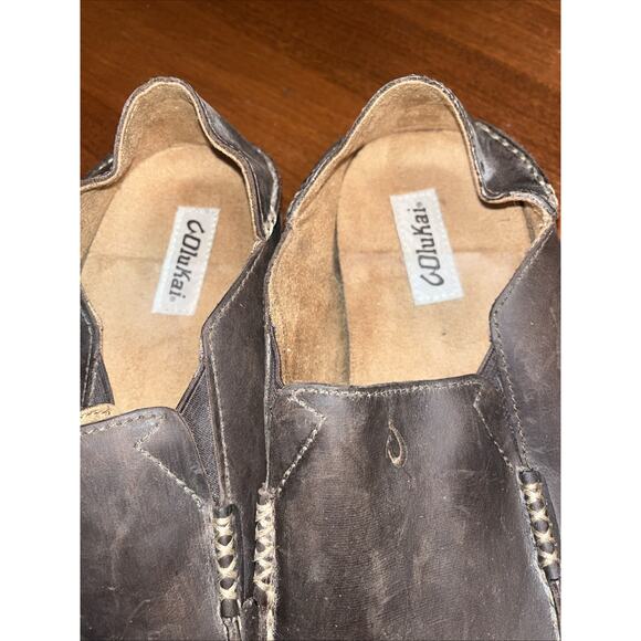 Olukai Moloa Men’s Premium Leather Slippers Toffee / Dark Wood mens size 13 - Picture 4 of 5